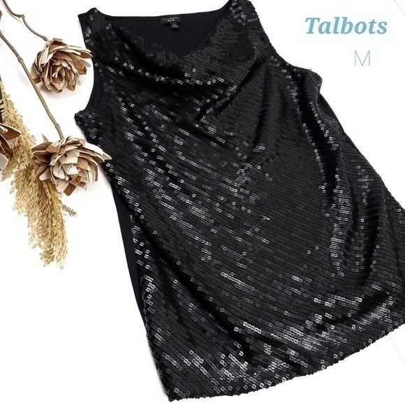 Talbots Tops - Talbots Charcoal Blk Soft Sequin Top Sz M